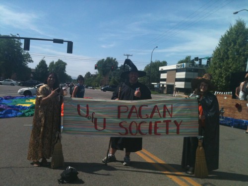 LGBT Pride 2012 l to r- Sharon Pellum, Daniel Cureton, April Love with Banner before march June 3, 2012 Salt Lake City, UT