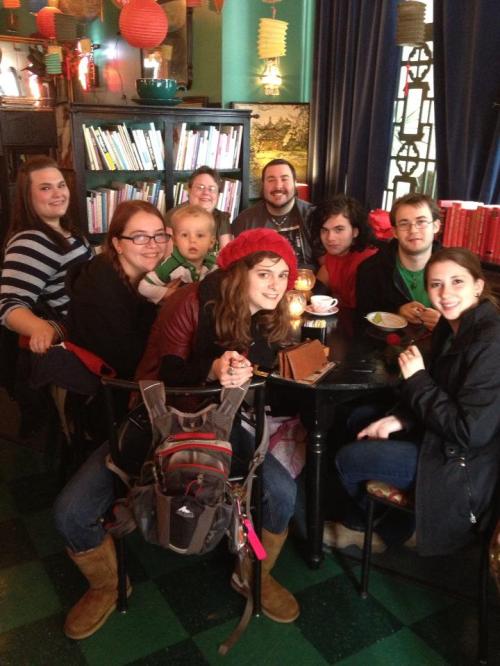 Witches' Tea January 6, 2013 l to r-Lauren Holman, Rena and Daniel Fairbrother, Laura Farnsworth, Callista Dreamwalker, Steven Wellington, Ashton Longhurst and Kandrie Mylroie, Beehive Tea Room, Salt Lake City, UT January 6, 2013