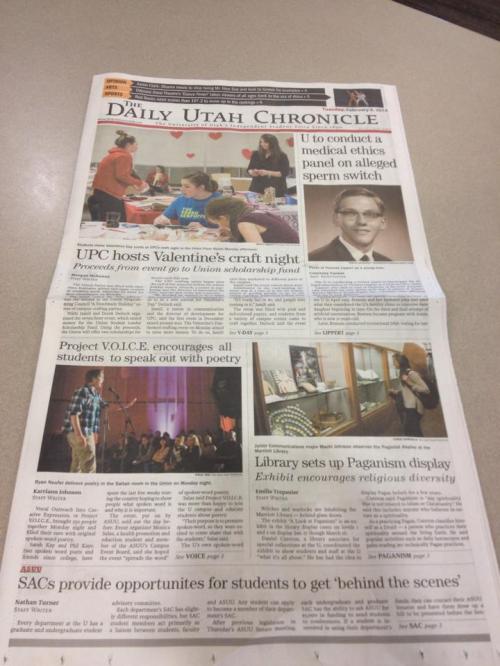 Daily Utah Chronicle February 3, 2014 Article Library Sets up Paganism Display