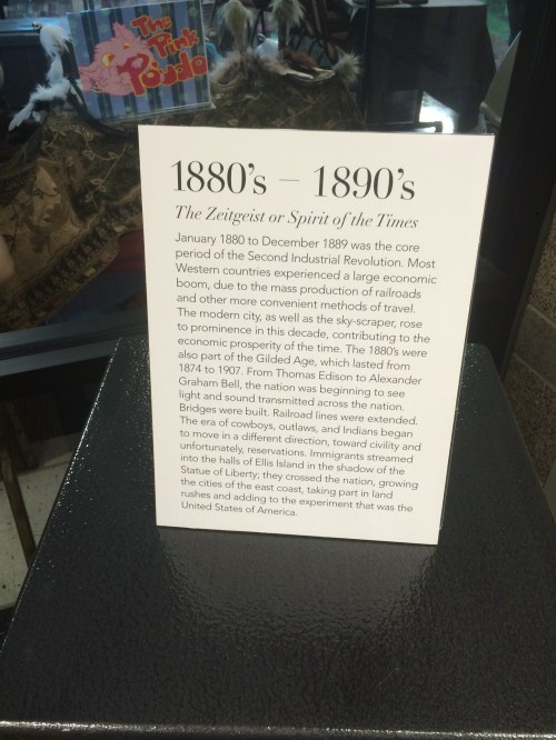 5th Annual Salt City Steamfest, fashion colleciton timeline sign, Friday, August 12, 2016, Utah Cultural Center, West Valley City, UT
