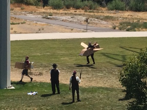 5th Annual Salt City Steamfest, cardboar airship racers racing, Sunday, August 14, 2016, Utah Cultural Center, West Valley City, UT 