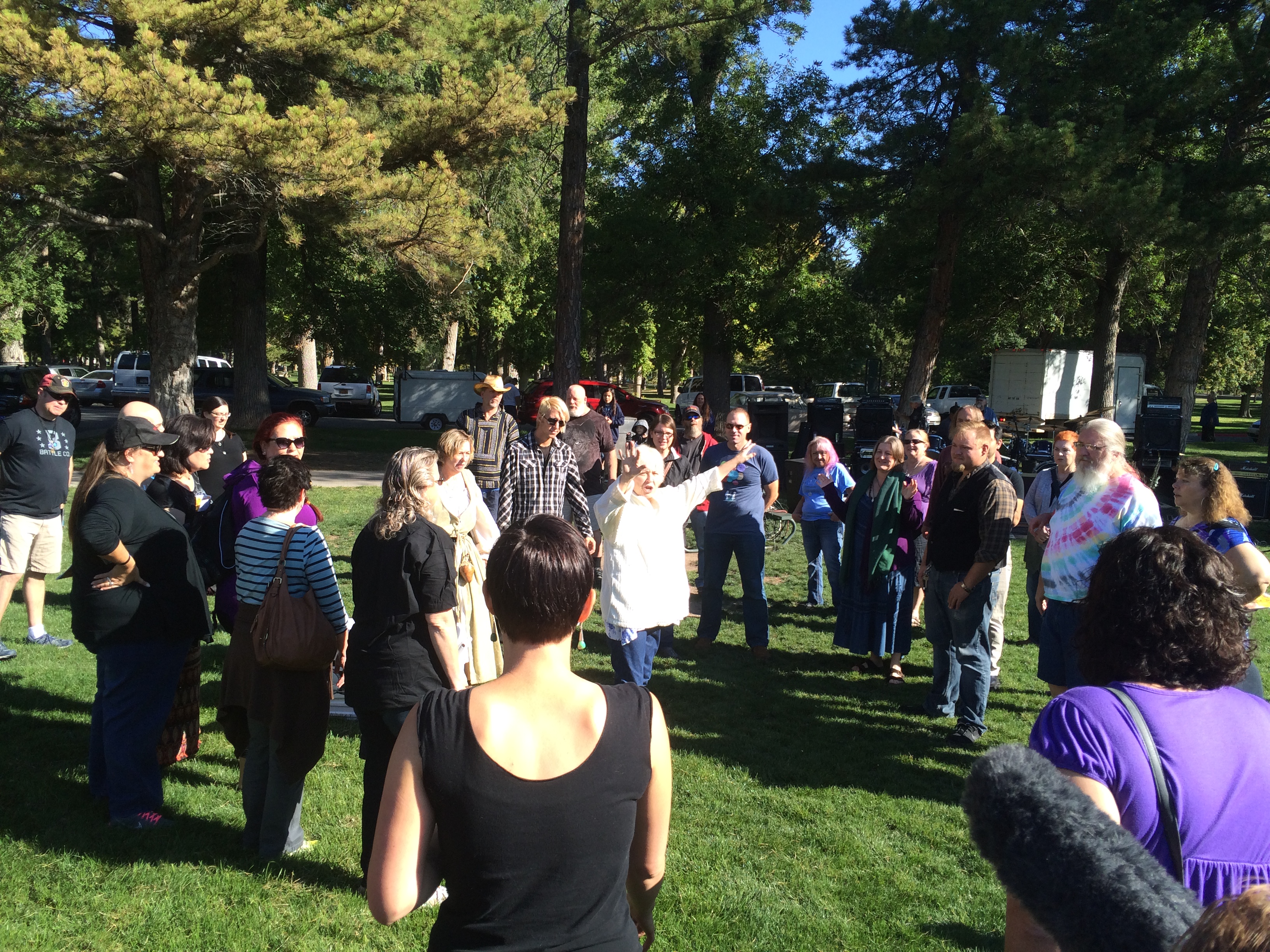 Salt Lake City 15th Annual Pagan Pride Day, Rita Morgan (white center), Opening ritual, Saturday, September 17, 2016, Liberty Park, Salt Lake City, UT