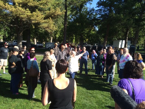 Salt Lake City 15th Annual Pagan Pride Day, Rita Morgan (white center), Opening ritual, Saturday, September 17, 2016, Liberty Park, Salt Lake City, UT