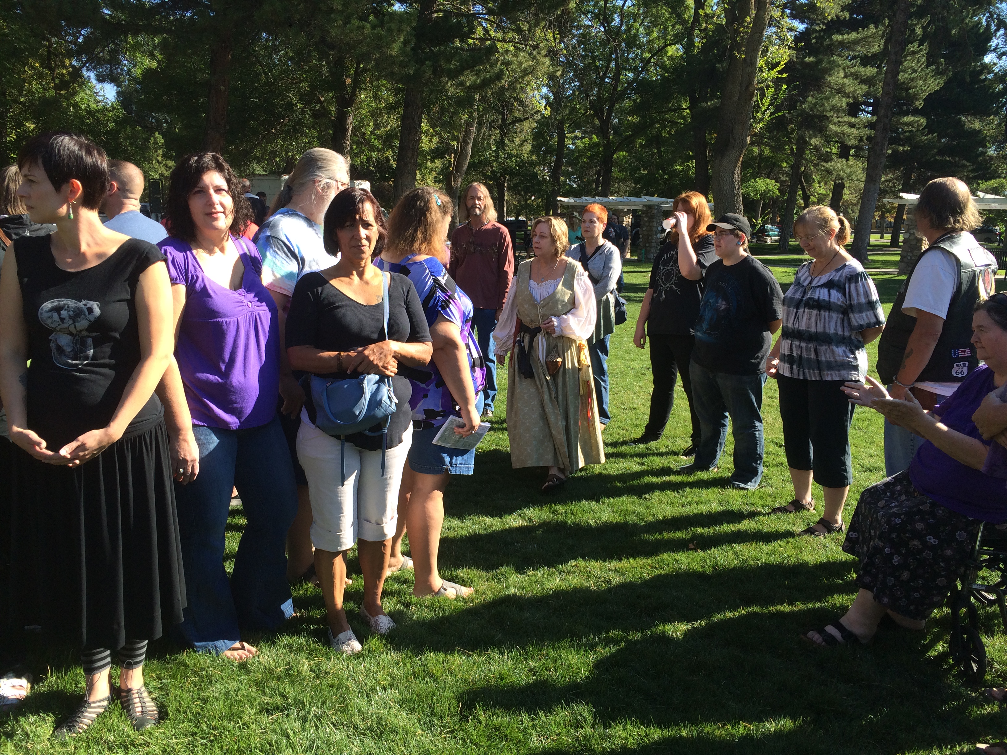 Salt Lake City 15th Annual Pagan Pride Day, opening ritual, Tamara Gold (center brown), Saturday, September 17, 2016, Liberty Park, Salt Lake City, UT 