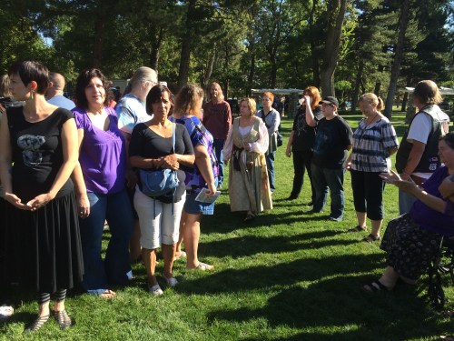 Salt Lake City 15th Annual Pagan Pride Day, opening ritual, Tamara Gold (center brown), Saturday, September 17, 2016, Liberty Park, Salt Lake City, UT 