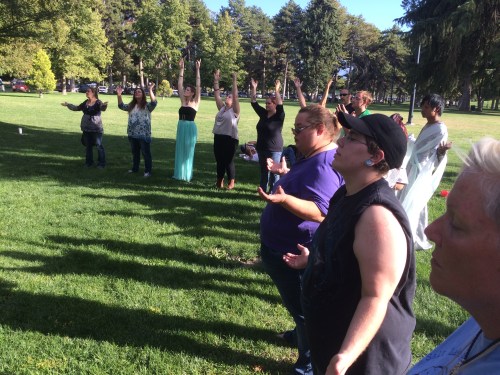Salt Lake City 15th Annual Pagan Pride Day, closing ritual with Hart's Hearth Clan, cirlce, Saturday, September 17, 2016, Liberty Park, Salt Lake City, UT —